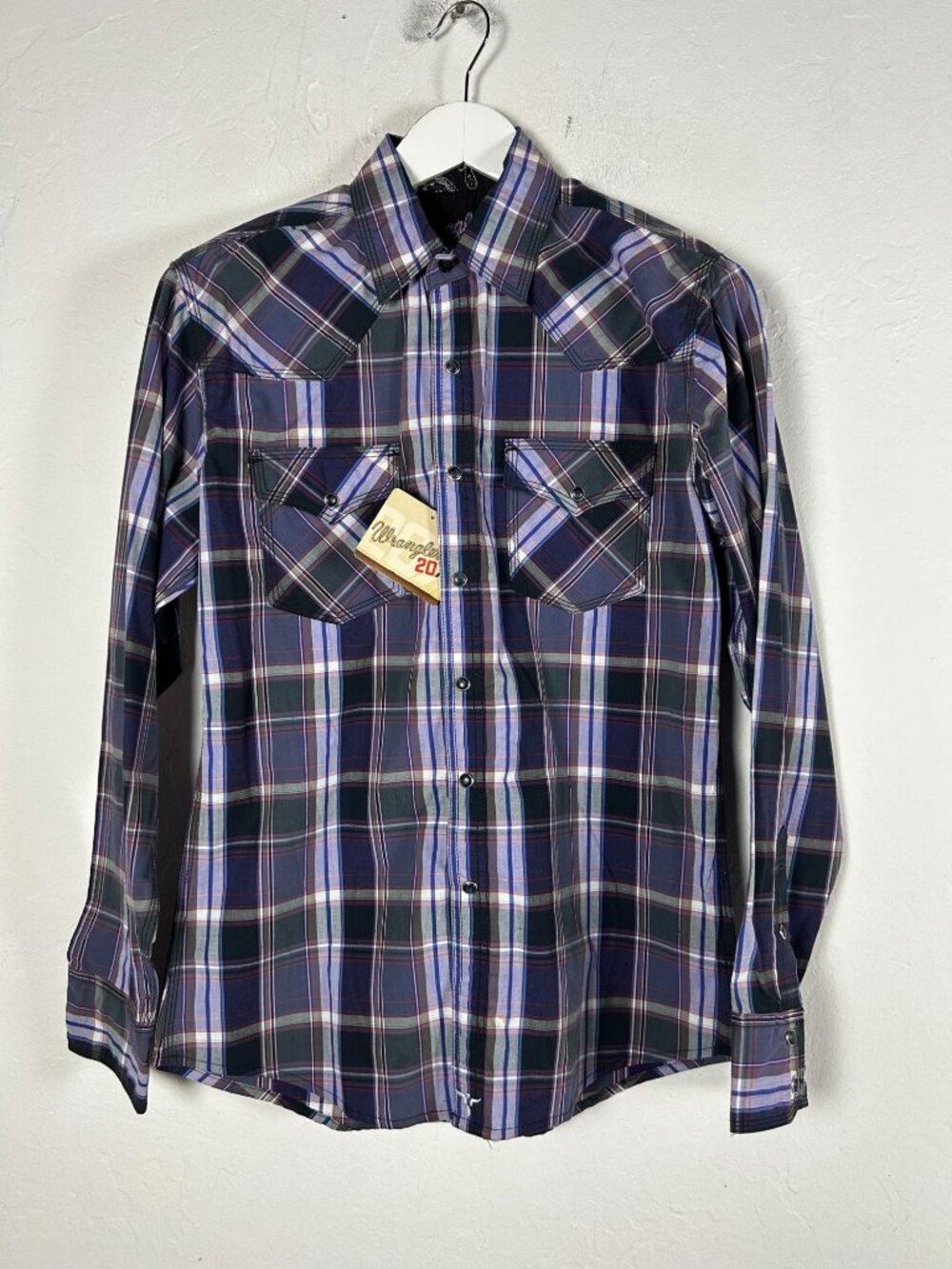 Wrangler 20X Mens Western Plaid Long Sleeve Button-Up Shirt Small Purple New
